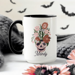 Fun Spooky Blooming Floral Halloween Skull  Mug