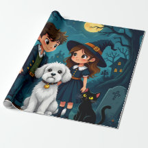 Fun Spooky Gift Wrap with Pumpkins, Ghosts & Bats