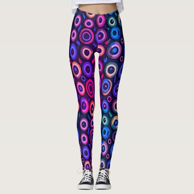 Fun Spooky Halloween Black Purple Monster Eyeball  Leggings (Front)