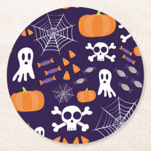Fun Spooky Halloween Characters Round Paper Coaster