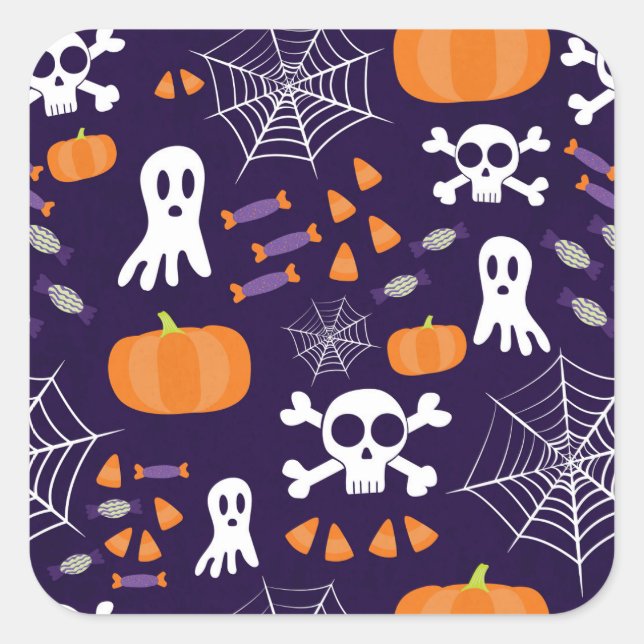 Fun Spooky Halloween Characters Square Sticker (Front)