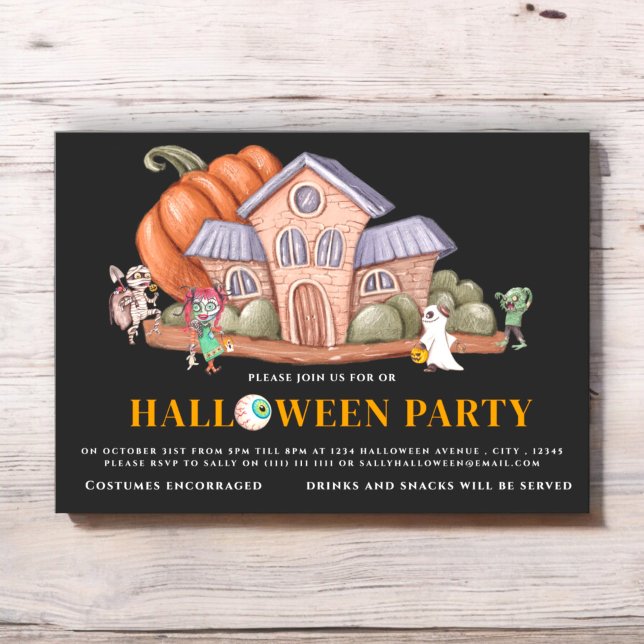 Fun spooky  halloween costume  party  invitation (fun cute kids halloween costume party invitation fully editable and instant download available )