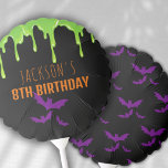 Fun Spooky Halloween Kids Birthday Party Balloon<br><div class="desc">Spooky Halloween birthday balloon with green slime and purple bats on a black background. Use the design tools to personalise the text,  font and colours.</div>