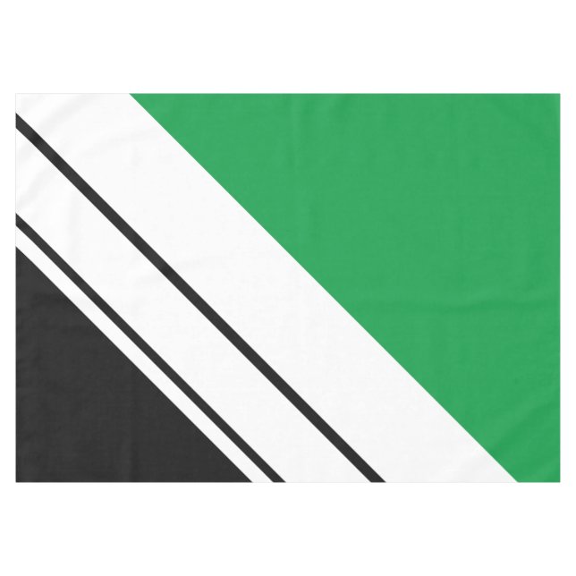 Fun Sporty Black Green Diagonal White Stripes Tablecloth (Front (Horizontal))