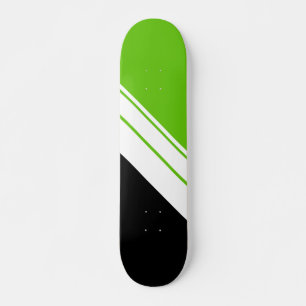 Fun Sporty Black Lime Green White Racing Stripes Skateboard