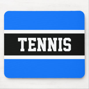 Fun Sporty Block TENNIS Letters Blue Black Stripes Mouse Pad
