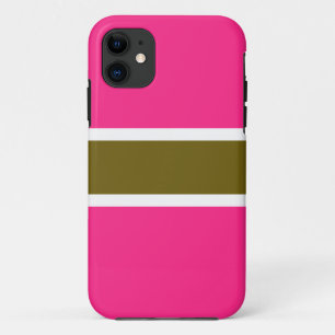 Fun Sporty Bright Pink Golden Olive White Stripes  iPhone 11 Case