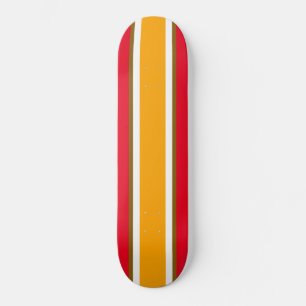 Fun Sporty Bright Red Bold Yellow Racing Stripes Skateboard