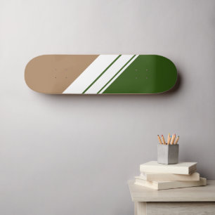 Fun Sporty Dark Green Brown White Racing Stripes Skateboard