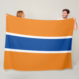 Fun Sporty Deep Blue Bold Orange White Stripes Fleece Blanket