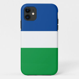 Fun Sporty Deep Blue White Bright Green Stripes iPhone 11 Case