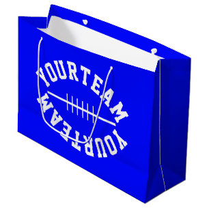 Fun Sporty Football Shape YOUR TEAM On Bright Blue Large Gift Bag