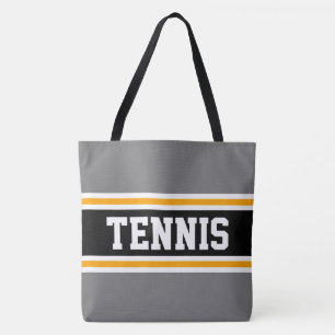 Fun Sporty Grey Black White Orange TENNIS Stripes Tote Bag
