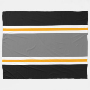 Fun Sporty Grey Black Yellow White Racing Stripes Fleece Blanket