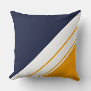 Fun Sporty Navy Blue Yellow White Racing Stripes Cushion
