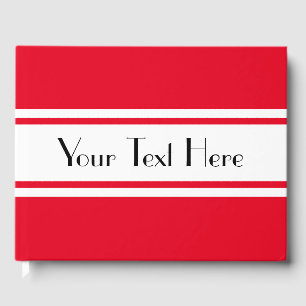 Fun Sporty Red White Racing Stripes Art Deco Text Guest Book