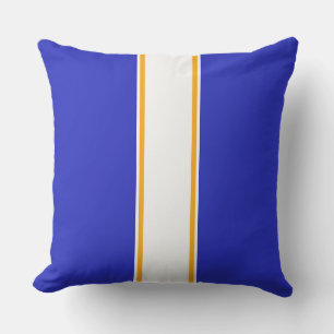 Fun Sporty Royal Blue White Yellow Racing Stripes Cushion