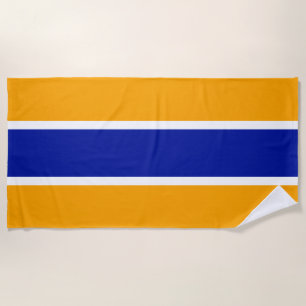 Fun Sporty Royal Blue Yellow White Racing Stripes Beach Towel