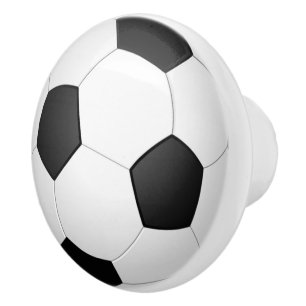 Fun Sporty Traditional Black White Soccer Ball Ceramic Knob