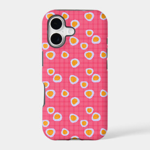 Fun spots on a coral pink chequered background