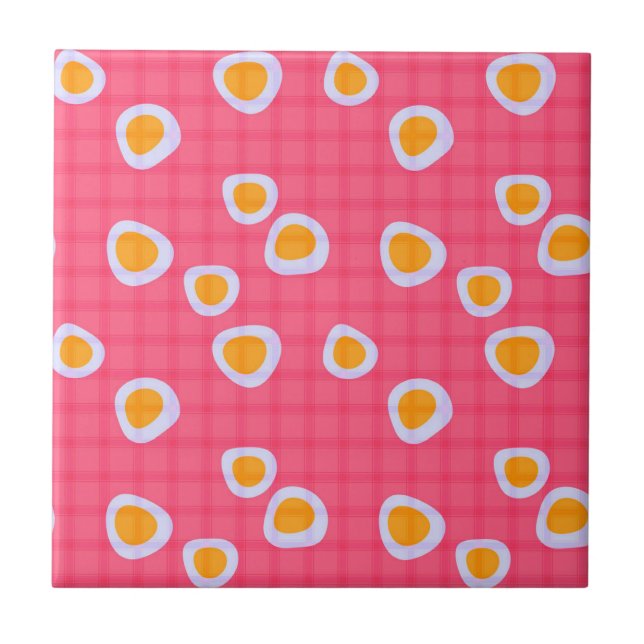Fun spots on a coral pink chequered background ceramic tile (Front)