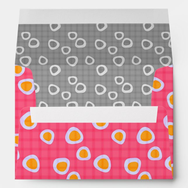 Fun spots on a coral pink chequered background envelope (Back (Bottom))
