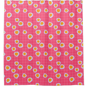 Fun spots on a coral pink chequered background shower curtain