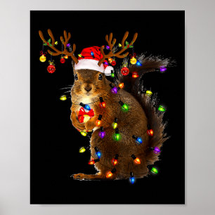 Fun Squirrel Christmas Tree Lights Reindeer Santa  Poster