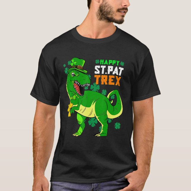 Fun St Pat Trex Day Tees St Patrick Dinosaur Boys  (Front)
