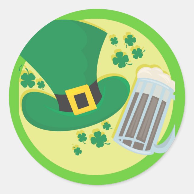 Fun St Patricks Day Beer Design Classic Round Sticker (Front)