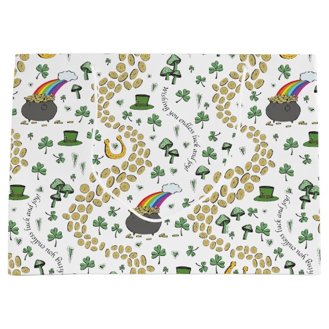 Fun St Patricks Day Good Luck Large Gift Bag (Front)