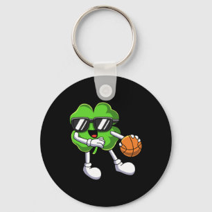 Fun St Patricks Day Shamrock Playing Basketball Bo Key Ring