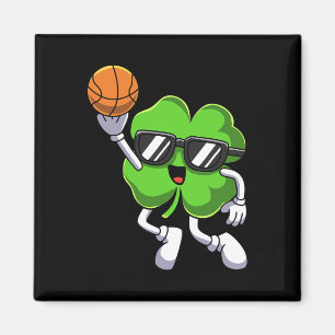 Fun St Patricks Day Shamrock Playing Basketball Bo Magnet
