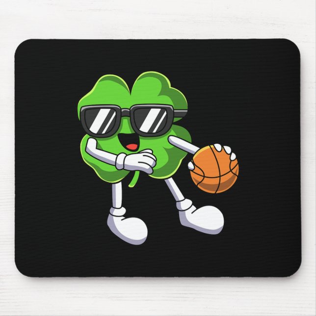 Fun St Patricks Day Shamrock Playing Basketball Bo Mouse Pad (Front)