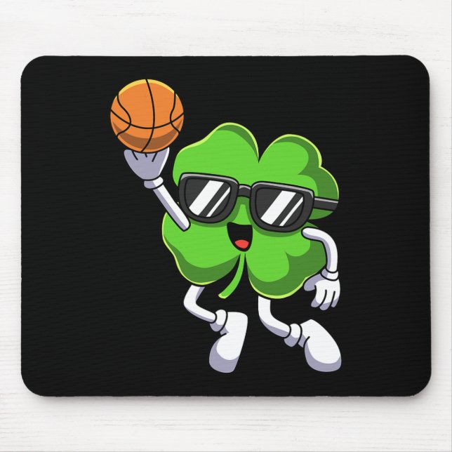 Fun St Patricks Day Shamrock Playing Basketball Bo Mouse Pad (Front)