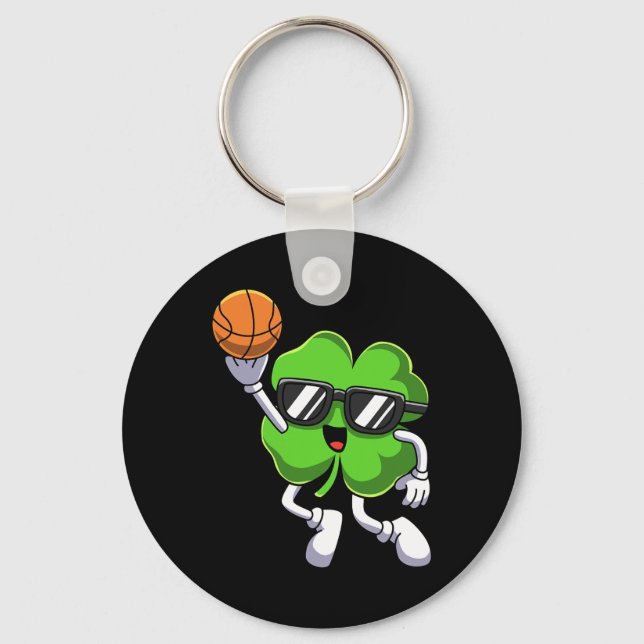 Fun St Patricks Day Shamrock Playing Bysketbyll Bo Key Ring (Front)