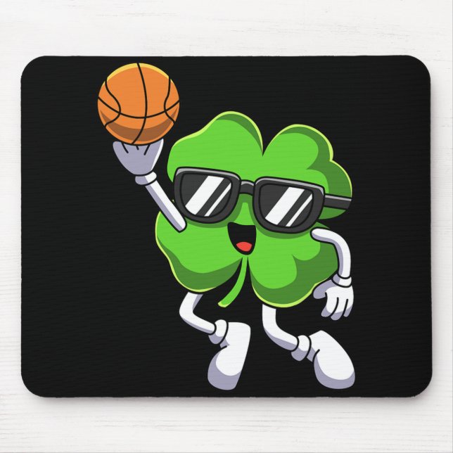 Fun St Patricks Day Shamrock Playing Bysketbyll Bo Mouse Pad (Front)
