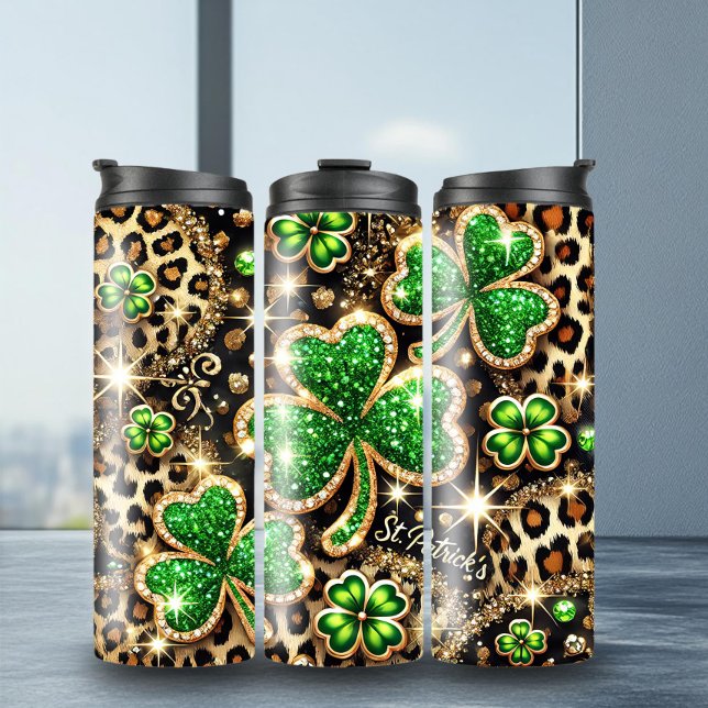 Fun St. Patrick's Glittery Leopard Tumbler (Creator Uploaded)