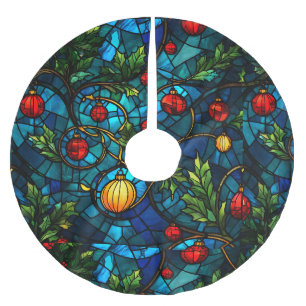 Fun Stained Glass Christmas Tree Base Cover up Brushed Polyester Tree Skirt