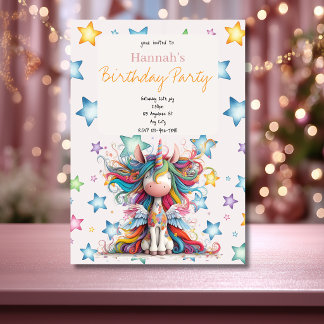 Fun Star Unicorn Girly birthday Invitation