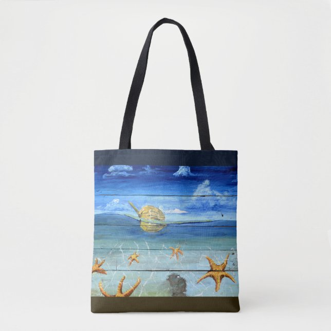 Fun Starfish Sky 2 Tone Pattern Tote Bag (Front)