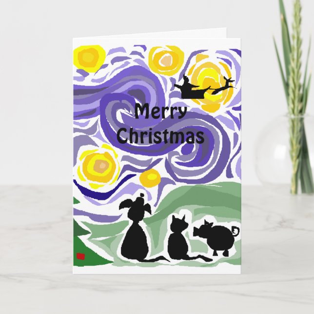 Fun Starry Night Style Christmas Art Holiday Card (Front)