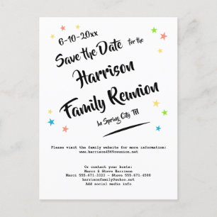 Fun Stars Family Reunion or Party Save the Date Announcement Postcard
