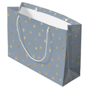 Fun Stars Pattern Gold Grey 9BAABA Large Gift Bag