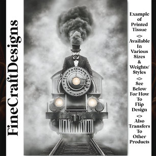 Fun Steampunk Monochrome Train AA2 Decoupage Tissue Paper