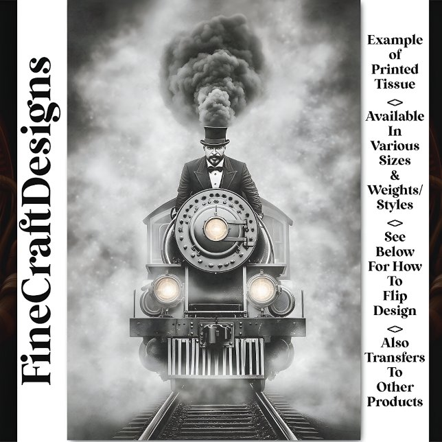 Fun Steampunk Monochrome Train AA2 Decoupage Tissue Paper (Creator Uploaded)
