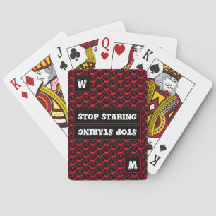 Fun STOP STARING Customisable Monogram RED BLACK Playing Cards