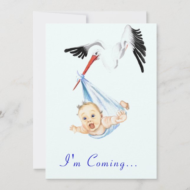 Fun Stork and Baby Shower Invitation with QR Code (Back)