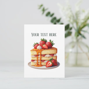 Fun strawberry cake bakery customisable postcard