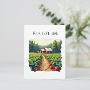Fun strawberry farm customisable postcard